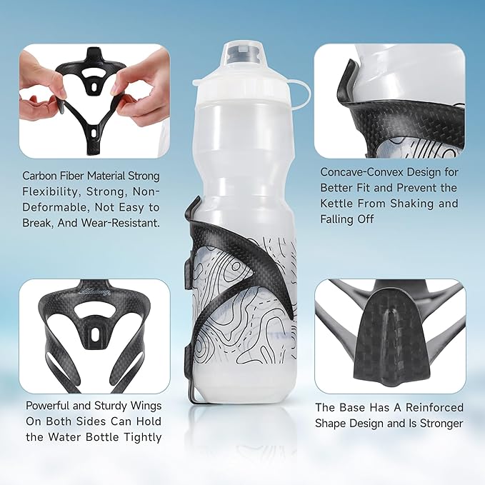 Ultra Light Carbon Fiber Bike Water Bottle Cage Holder for Road Bikes Mountain Gravel e Bike , for Diameter 70-74 mm Water Bottle, (Weight 16±2g) Black Matte