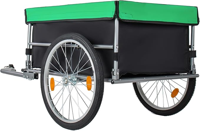 Aluminum Bicycle Trailer, Foldable Bike Cargo Trailer with Universal Hitch, 20'' Wheels, Removable Cover, Folding Frame Quick Release, Ebike Trailers for Camping, Groceries, 120 LBS Capacity, Green