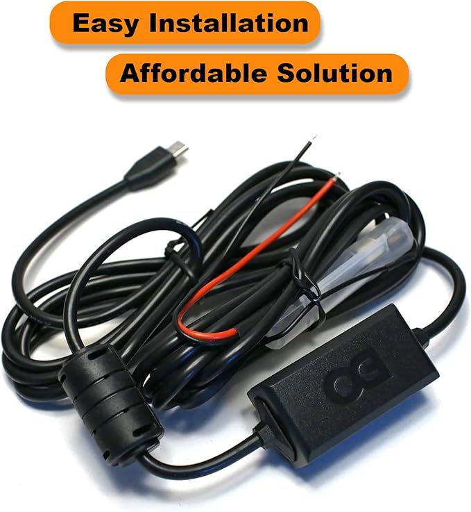 EDOTech Ultra Compact Micro USB Direct Hardwire Car Power Cord Kit for GPS Tracker Navigator Bluetooth Speaker Qi Wireless Charger Dash Cam DVR 10 Ft in Length