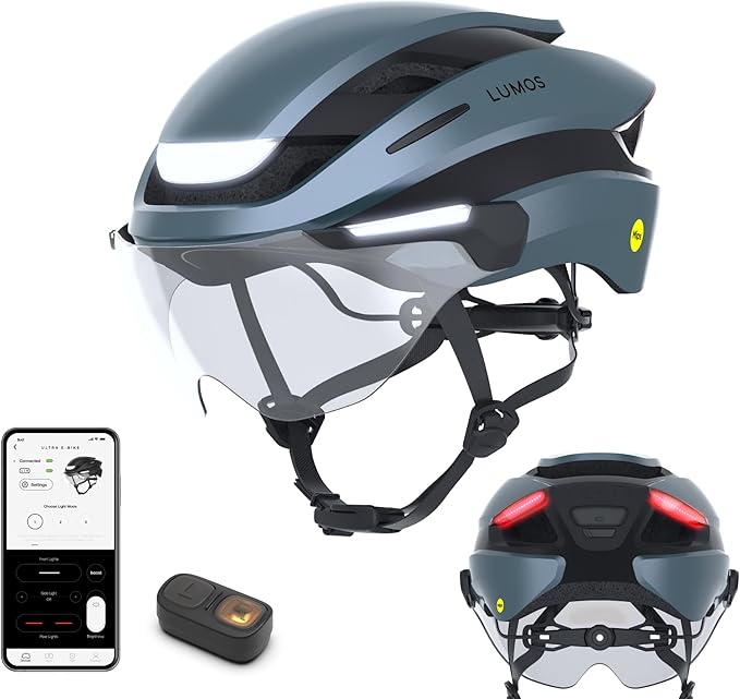 Lumos Ultra E-Bike Smart Helmet | NTA 8776 Certified | Front & Rear LED Lights | Retractable Face Shield | App Controlled | EBike, Scooter, Cycling, Bicycle | Adults, Men Women