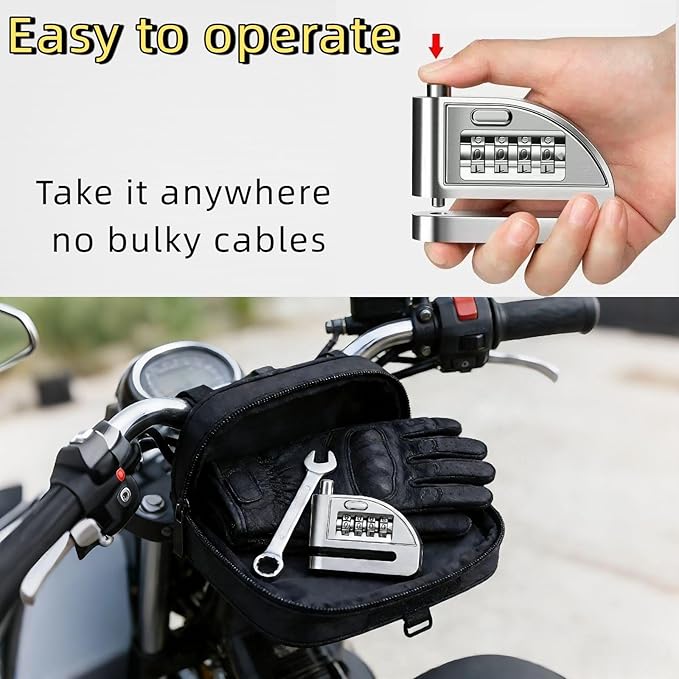 Motorcycle Disc Lock, Anti-Theft 4 Digit Combination, E-Bike, Scooter & Off-Road Motorcycle & Mountain Bike, Heavy Duty Keyless Security with High-Strength Alloy, No Alarm Mechanical Design