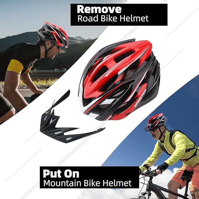 Basecamp Bike Helmet for Women Men with LED Safety Light Removable Sun Visor Lightweight Bicycle Helmet Adjustable Breathable Mountain & Road Cycling Helmets for Adult