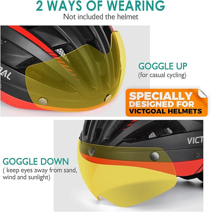 VICTGOAL Detachable Magnetic Bike Helmet Goggles Visor Especially Deisgned for VG110/VG112 Bicycle Helmet