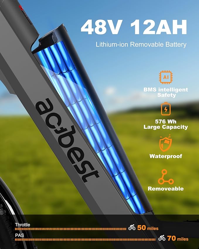 ACTBEST Electric Bike for Adults, Cores 26" Electric Commuter Bike Up to 28MPH 70 Miles, with Peak 1200W Motor, 48V 576Wh Removable Battery, 7-Speed City Cruiser Mountain E Bike for Commuting