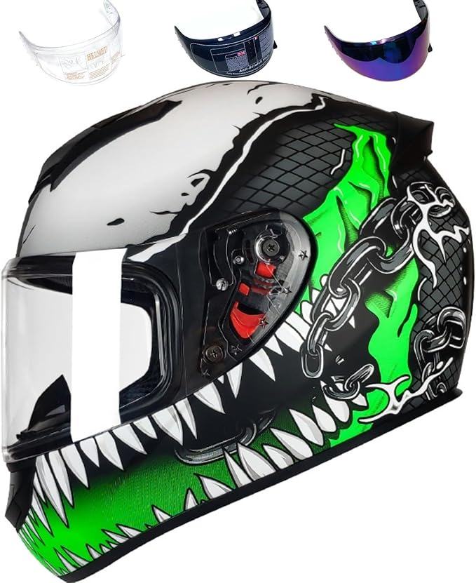 Full Face Motorcycle Helmet Racing Motocross Helmets with Pinlock Compatible Clear&Tinted Visors DOT Model Approved Street Bike Helmet