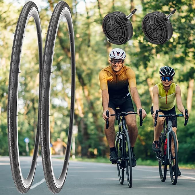 1 or 2 Pack 700X23C/25C/28C/35C Road Bike Tires with or Without 2 Inner Tubes Presta Valve and 2 levers for City Commuter Road Pavement Garden Trail Bike Tires