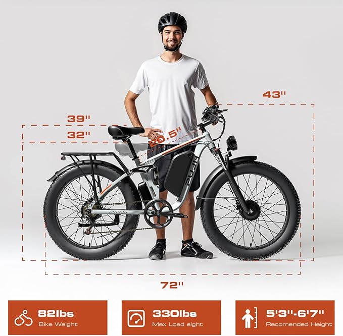 4000W Dual Motor Ebike with 52V 25Ah Removable Battery for Adults,Max Speed 38MPH Up to 100 Miles,24" Fat Tire Electric Bike for Snow Off-Road Commuter Mountain E-Bike for Men