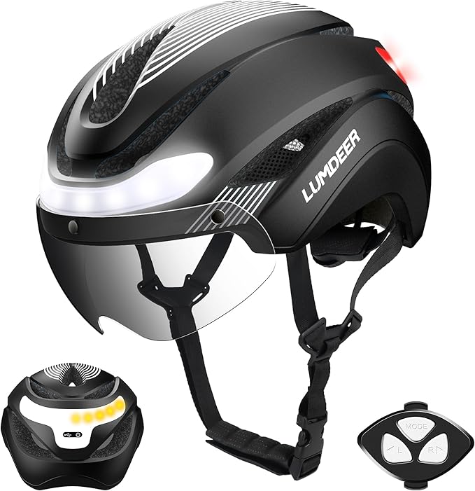 LUMDEER Smart E-bike Helmet with Remote Controlled Turn Signals, Electric Scooter Helmet for Adults with Front & Rear LED Lights, Bike Helmet with Photochromic Visor & Auto Brake Light for Men & Women
