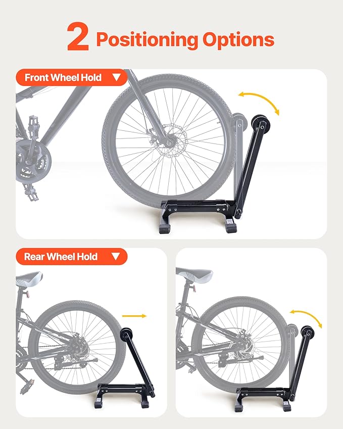 VEVOR Bike Racks 2 Pack, Fits 20 to 27 Inch Mountain & Road Bikes, Alloy Steel Rust-Resistant Bike Floor Stand Rack, Foldable Bicycle Stand for Entryway, Garage, Home Bikes Parking & Storage, Black