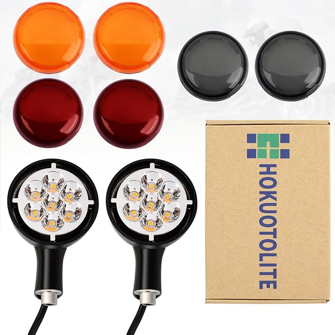 LED Rear Turn Signal Kit,Brake Light/Running Light/directional indicator for Harley Davidson XL883 XL1200 Sportster 1992-UP,Amber Light w/Red/Orange/Smoke Lens,Gloss Black Bullet-Style