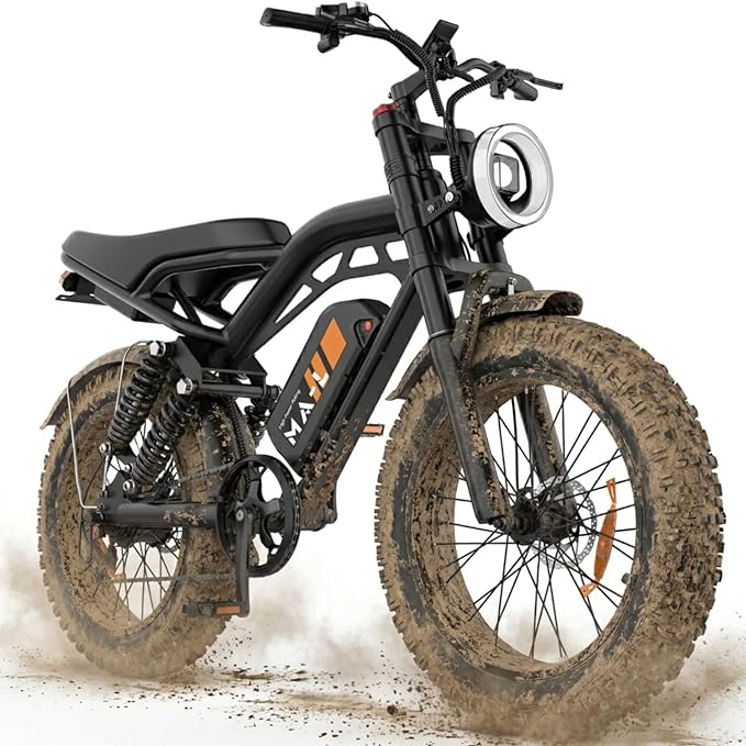 Electric Bike for Adults, 1500W-3000W Peak Ebike with Full Suspension, 20" x 4.0 Fat Tire Retro Scrambler Moped Style, 48V/52V Long Range All-Terrain Electric Bicycle, UL 2849 Certified