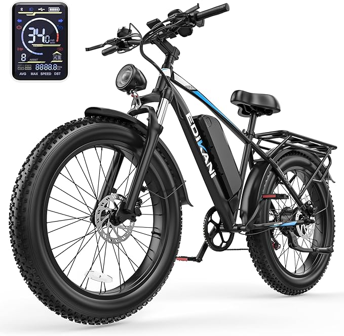 EDIKANI 26" Electric Bike for Adults, Peak 1500W 34MPH Fast E Bike for Men, 100 Miles Fat Tire Ebike for Adults Electric with 864WH/1104WH Removable Battery, UL E Bicycle with Brake Light