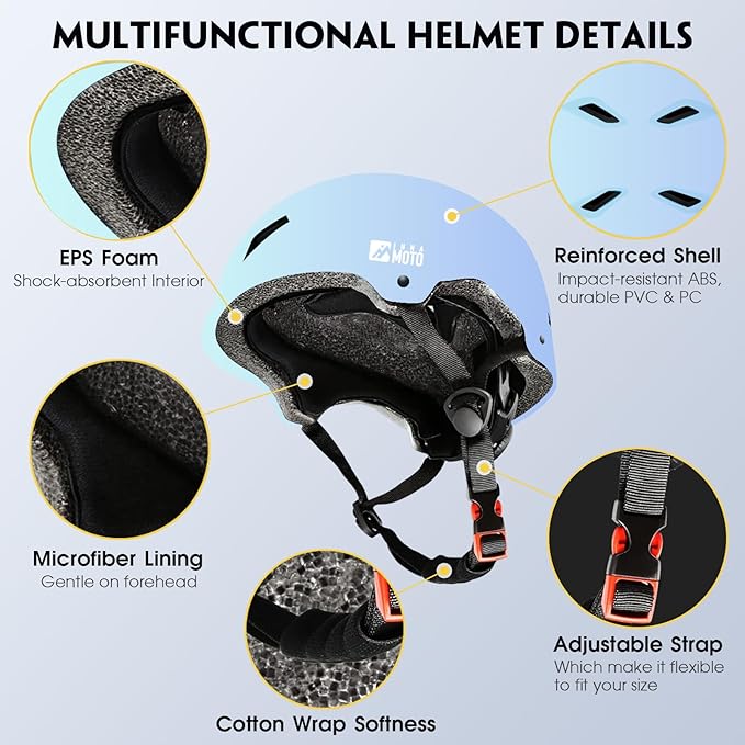 Skateboard Helmet for Adults - Adjustable Certified Safety Adults Helmet for Skateboarding Bike Bicycle Scooter Cycling Skate Skating Multisport Helmets for Women Men Boys Girls Kids Youth