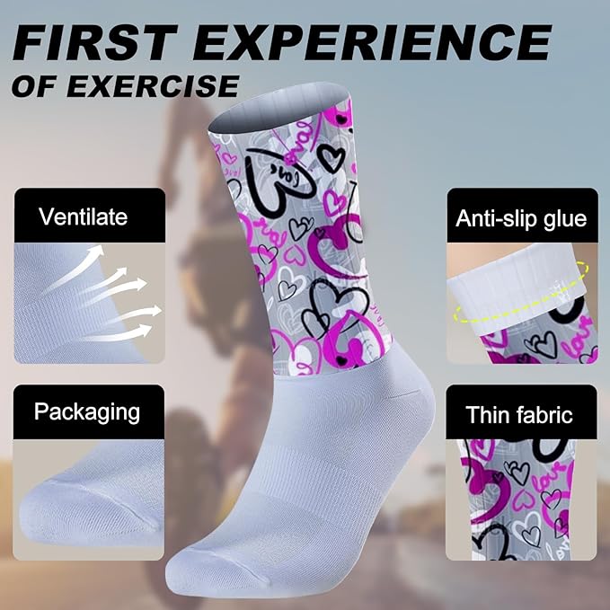 Cycling Socks Athletic Crew Socks Breathable Cushioned Compression Running Hiking Socks For Mens Womens