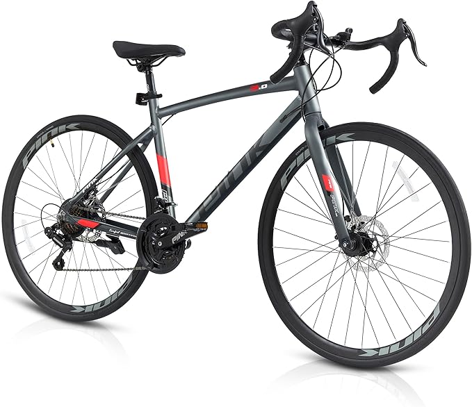 Pipleo Road Bike, 700C City Commuter Bicycle, 21 Speeds Shimano Drivetrain Sport Racing Bike, Light Weight Aluminum Frame, Urban Street Bike for Men Women Adult, Gray, Frame Size 49CM