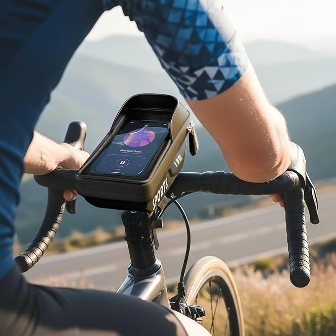 Waterproof Bike Frame Bag - Bike Phone Holder Touchscreen Bicycle Top Tube Bag for Cycling, Large Storage Bike Bag Fits Phones Under 7" for Road Bike