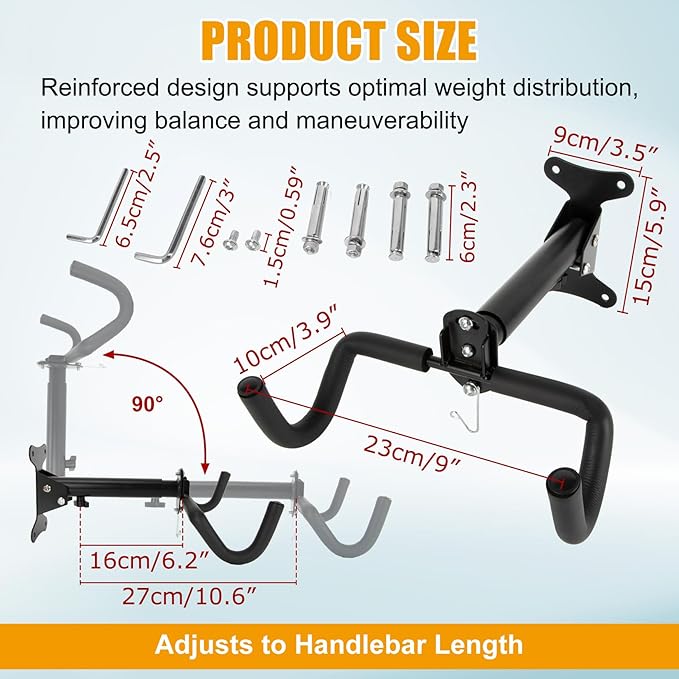 PSLER 2pcs Bike Wall Mount Hanger - Wall Mount Handbar, Adjustable & Extendable Horizontal Bike Rack Holder for Mountain/Road/Hybrid Bikes, Space Saving Garage Storage Hook, Easy Install