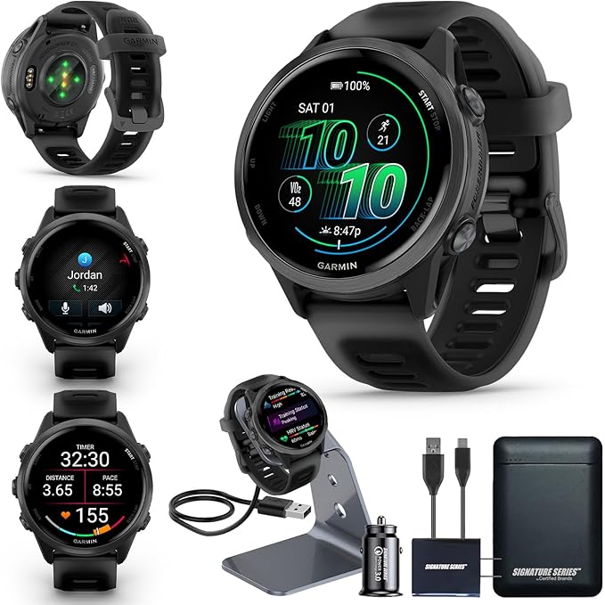 Garmin Forerunner 570 42mm GPS Running Smartwatch, Black | Advanced Training & Recovery, Sleep Coach, Heart Rate, Download Music, Up to 10 Day Battery | Signature Series Power Bundle