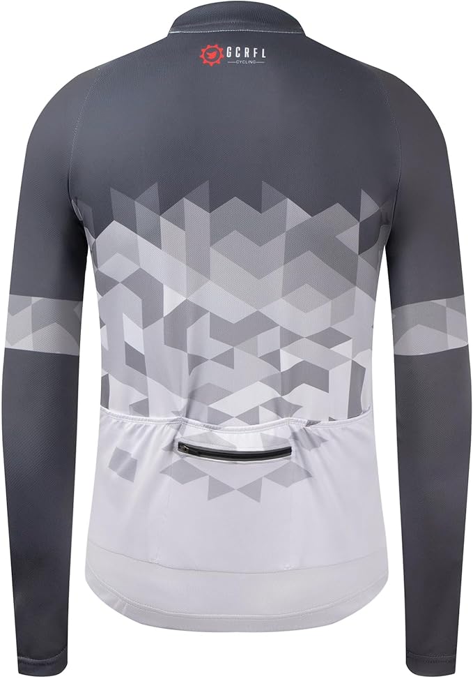 GCRFL Men's Cycling Jersey Long Sleeve Biking Shirt with 3+1 Zipper Pocket Breathable Quick Dry Bicycle Jersey