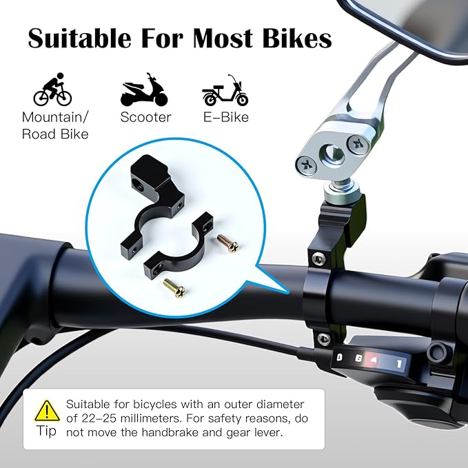 2 Pack Bike Mirrors, 360°Rotatable HD Wide Angle Rear View Mirror - Universal Handlebar Accessories for Mountain/Road Bike, Scooter, E-Bike (Silvery)