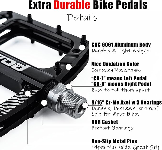 Bike Pedals 9/16" Lightweight Non-Slip Bicycle Platform Pedals - Fits Most Adult Bikes & Mountain Bikes &MTB, Road Bikes and Slip-Resistant Design