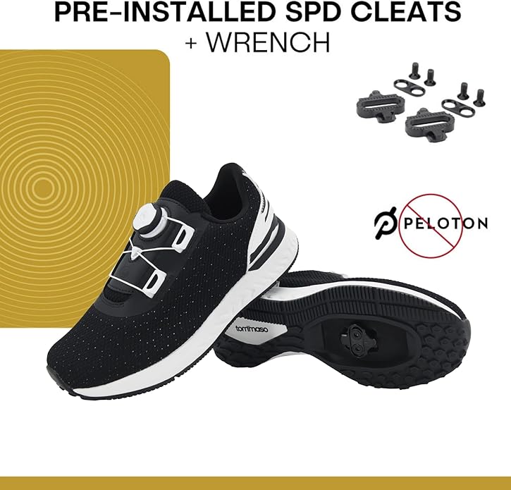 Tommaso Women's Cycling Shoes with Pre-Installed SPD Cleats — Easy to Walk-in Ventilated SPD Cycling Shoes for Women's Spin Classes and Indoor Bikes — Comfortable on Foot and Toebox.