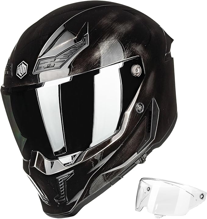 ILM Motorcycle Helmets for Adult Men Women Full Face DOT ECE Powersports Dual Visor Street Racing Helmet with Pinlock Cascos para Motos Model MF509 (War Damaged Gray, S)