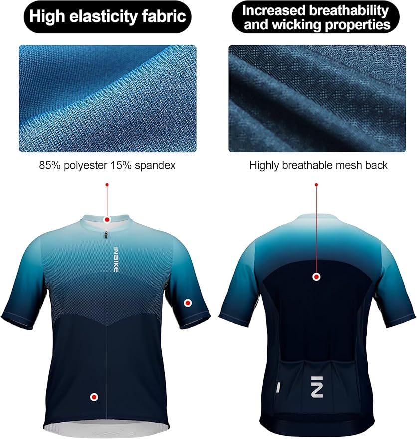 INBIKE Plus Size Cycling Jersey Men 3XL-5XL Bike Shirt for Big and Tall Short Long Sleeve Biking Clothing with Pockets