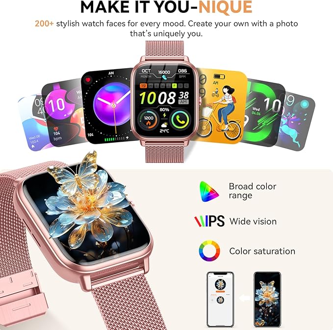 Smart Watch for Women Men- 1000mAh Battery Answer/Make Call, Fitness Step Tracker Watch with Sleep Monitor/Activity Counter/110+ Sport Mode for Andriod iPhone iOS Compatible - 3 Straps, Pink