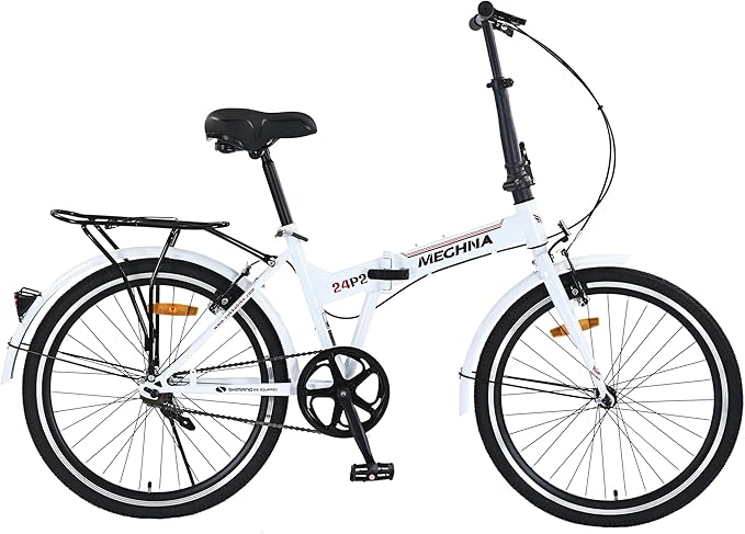 24" Folding City Bikes Steel Frame 7 Speed Folding Bikes,Lightweight Folding Bikes，Folding Commuter Bike for Adults/Men/Student，Bike with Rear Rack，Adjustable Stem，3 Colors