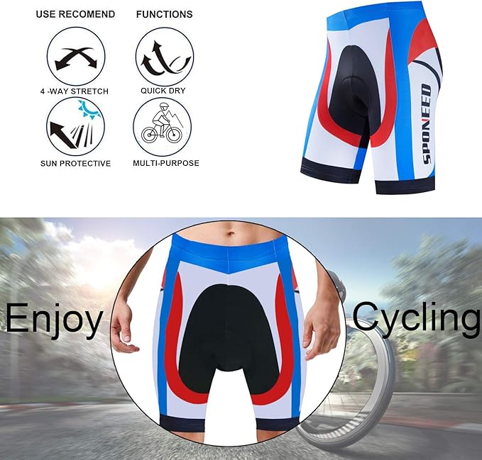 sponeed Men's Cycling Padded Shorts Men Bike Short Pants Cycle Spandex Tights Biking Wear