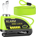 ONVIAN Rechargeable Motorcycle Lock with 6FT Steel Wire Anti-Theft Cable, for 7mm Pin Ebike Electric Scooter Motorcycle Helmet Wheel Disc Brake Lock(Lemon Yellow)
