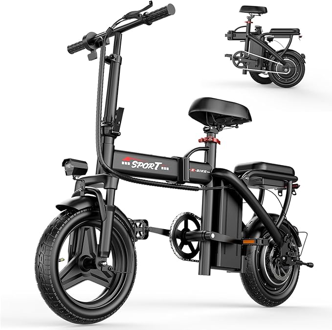 ASKGO Electric Bike for Adults Teens, 800W/1200W Peak Folding Ebike, 22/25MPH, 30-45 Miles Range, E-Bike with Dual Brake & Multi Suspension, 14" Portable Electric Mini Bike for Commuting