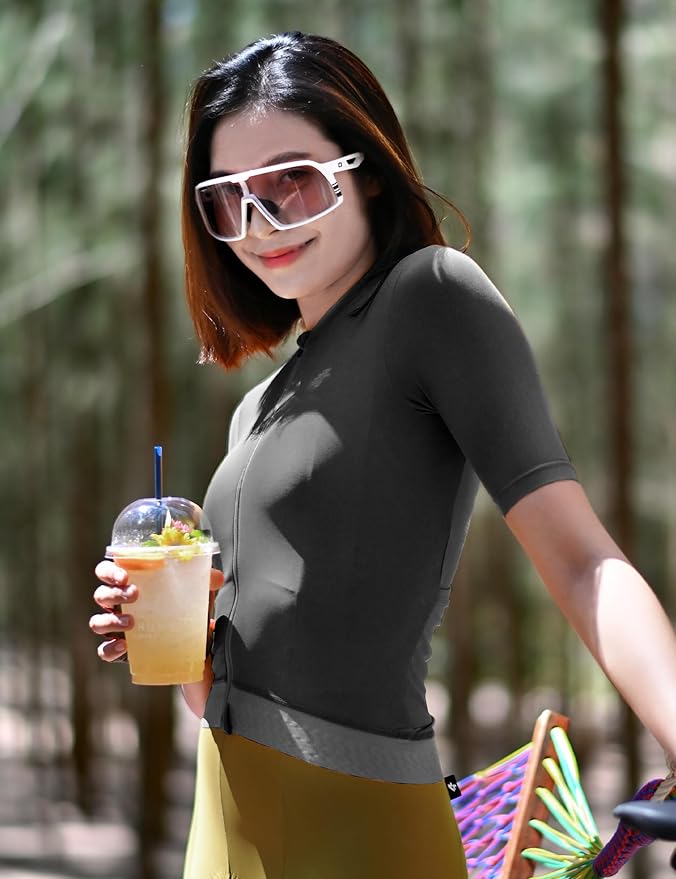 LAMEDA Cycling Jersey Women, Breathable Bike Shirts for Women Biking Tops with Pockets, Bicycle Clothing for Road Riding