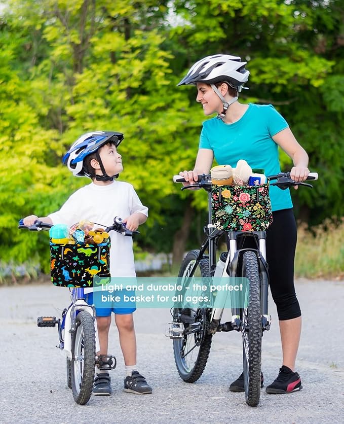 ANZOME Kids Bike Basket, Colorful Blocks Large Bicycle Basket, Bicycle Handlebar Bag, Waterproof Fabric Colorful Bike Basket for Women, Men, Kids