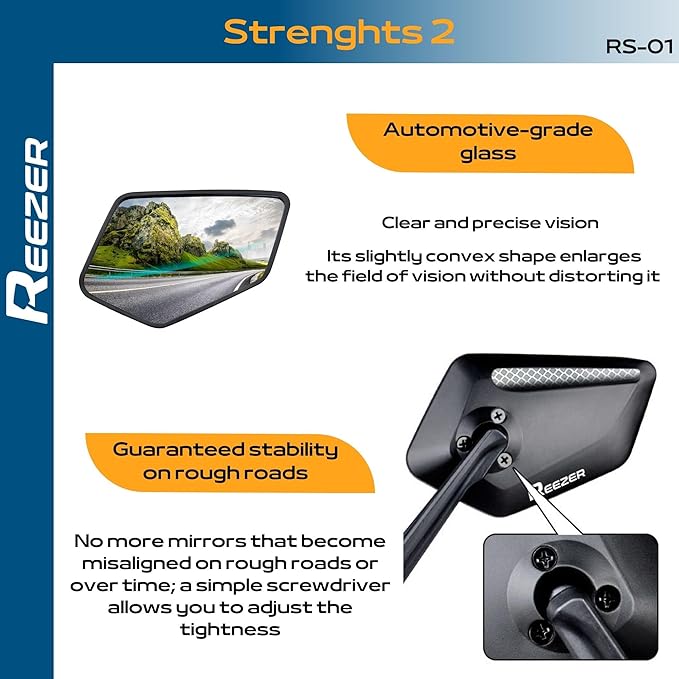 REEZER RS1 - Handlebar Bike mirror, 360° rotatable & foldable, large field of vision, Bicycle rearview mirrors, 0,86" to 1", Reflective RIGHT