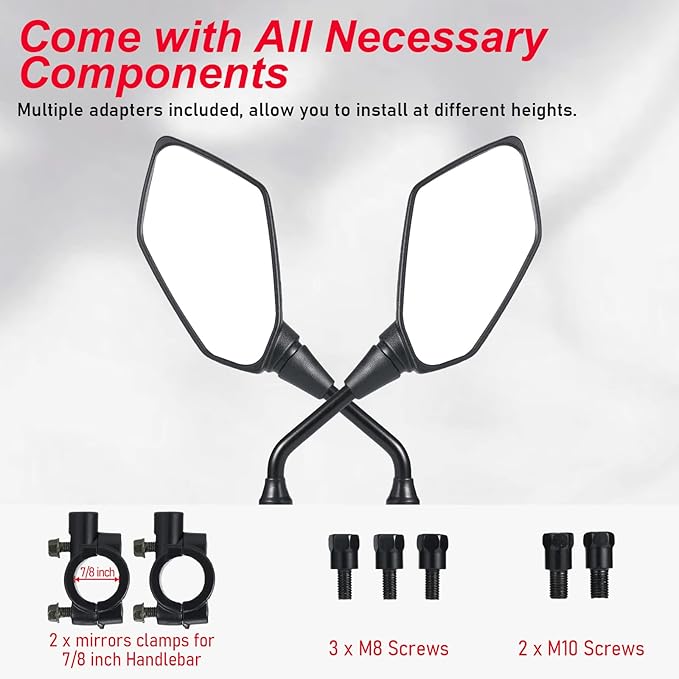 Motorcycle Mirrors, OFIG ATV Mirrors with 7/8" Handlebar Mount Compatible with Motorcycle Scooter Moped ATV Snowmobile Polaris Sportsman Dirt Bike Cruiser Chopper