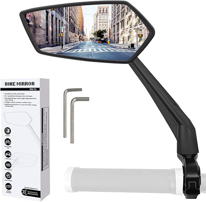 Arkham Bike Mirror for Handlebar Adjustable Bicycle Rear View Mirror 360 Rotatable, HD Glass Bicycle Mirror Shakeproof, Easy Installation,Wide View Angle, Essential Bike Tool for All Bicyclists,Left