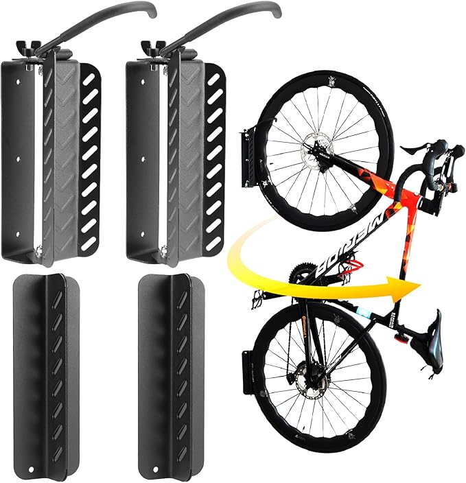 Bike Wall Mount Vertical, Swivel Bike Hangers For Garage, Bike Rack Garage Wall, Bicycle Hooks, Garden Indoor Outdoor Storage, (2Pack)