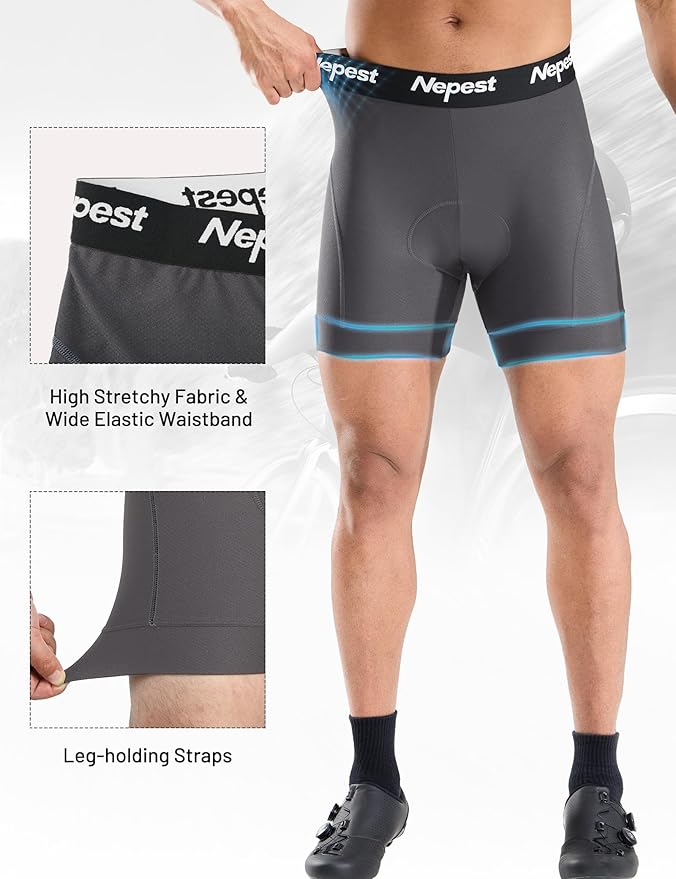 Nepest Mens Cycling Underwear 4D Padded Bike Shorts MTB Liner Mountain Bicycle Tights for Riding