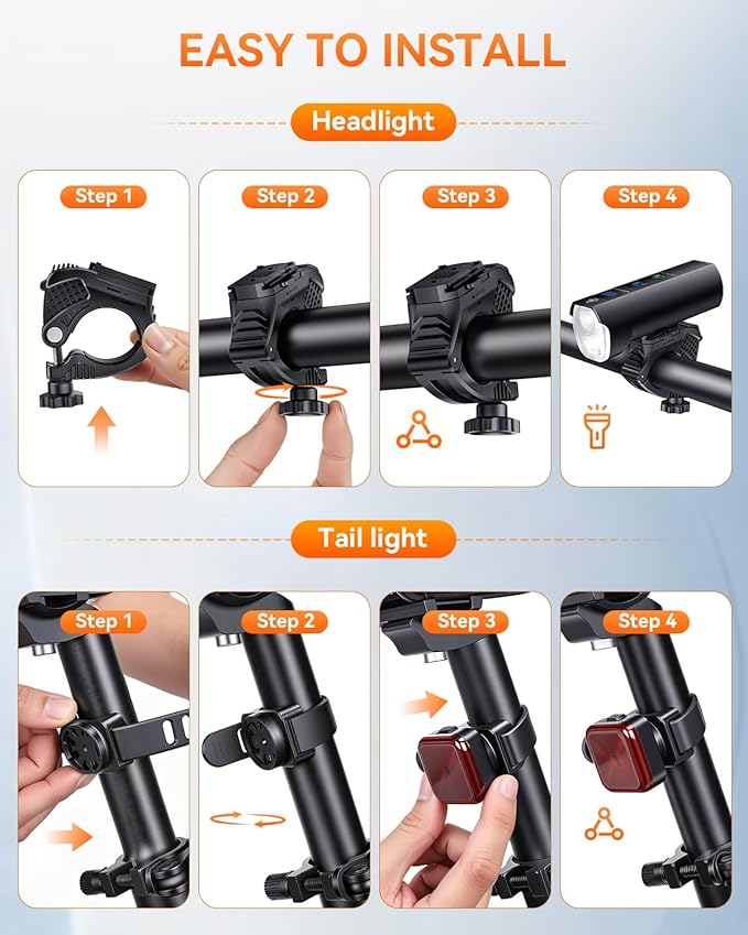 2026 New Bike Lights for Night Riding, 5000mAH Rechargeable Bicycle Lights Front and Rear, 11+5 Modes Bike Headlight & Tail Light Set, Super Bright Bike Front Lights, High Beam+Low Beam, Waterproof