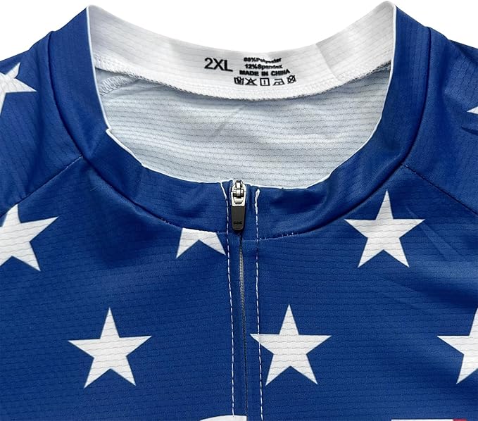 Lo.gas USA Cycling Jersey Men Short Sleeve Bike Biking Shirts American Flag Road Bicycle Clothing Full Zip with Pockets