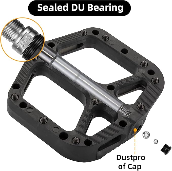 Rock BROS Mountain Bike Pedals Nylon Composite Bearing 9/16" MTB Bicycle Pedals with Wide Flat Platform