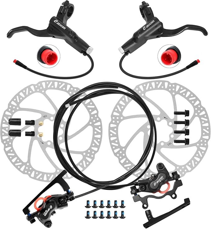 Z00M HB876E 2-PIN 4-Pistons E-Bike Electric Power-Off Hydraulic Brake Set, Pre-Bled with Mineral Oil Brakes Kit for eBike, Mountain Bike, Road Bike