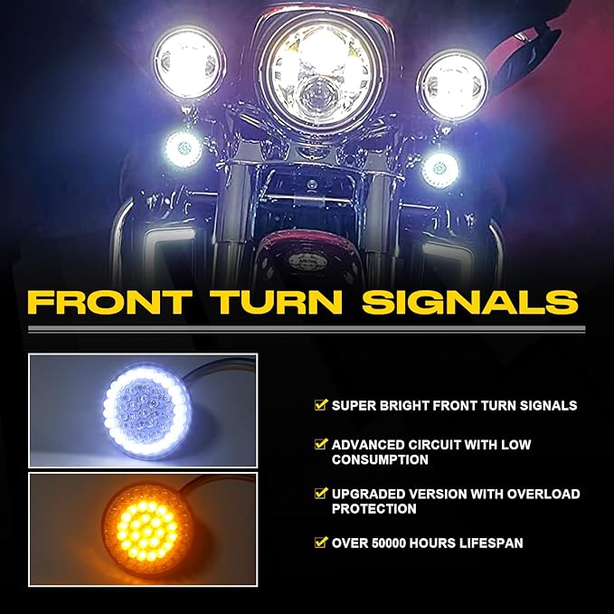 LX-LIGHT Pair 2'' Bullet Style 1157 Front LED Turn Signal Light Kit Compatible with Dyna Softail Touring Street Glide Road King 1986-2023 Honda Yamaha Motorcycles