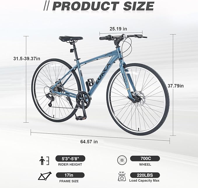 7-Speed Hybrid Road Bike - Aluminum Frame, Dual Disc Brakes, 700C Wheels - Unisex City Bike