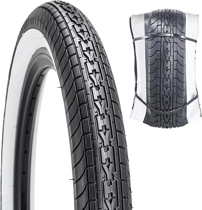 SIMEIQI 26x2.35 20x2.35 Inch Cruiser Beach Bike Tire Black White Wall or Brown Cream Wall Folding Replacement Bicycle Tire for Hybrid City Commuter Trail