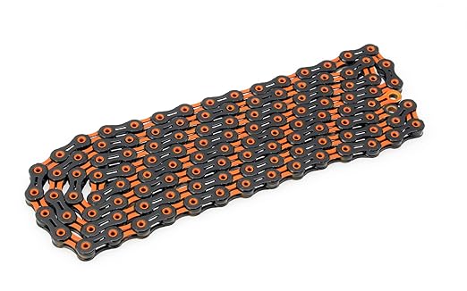 PYC SP1101 11-Speed Bike Chain, 116 Links (116L), Super Lightweight Hollow-Pin Bicycle Chain for Mountain (MTB) & Road Bikes, Compatible with Shimano, SRAM, Campagnolo (DLC Orange)