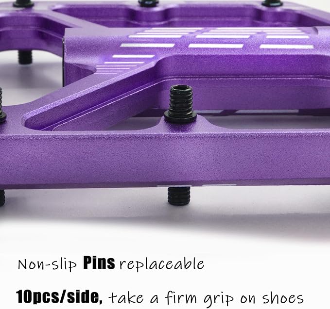 MTB Pedals Flat, Gravel Bike Pedals Flat, Light CNC Aluminum Alloy Platform Pedal w 3 Bearings Cr-Mo Spindle, Grippy Bicycle Pedals w 16pcs Pins, Mountain Bike Pedals Adult Child BMX Bike 9/16"