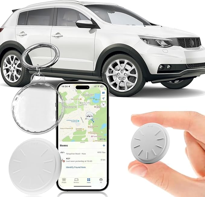 Hidden GPS Tracking Devices,Real Time GPS Tracker for Vehicles Work with Apple Find My(iOS Only),Car GPS Tracker with Magnetic Case,No Monthly Fee,No SIM Card Required (Waterproof White,1PCS)